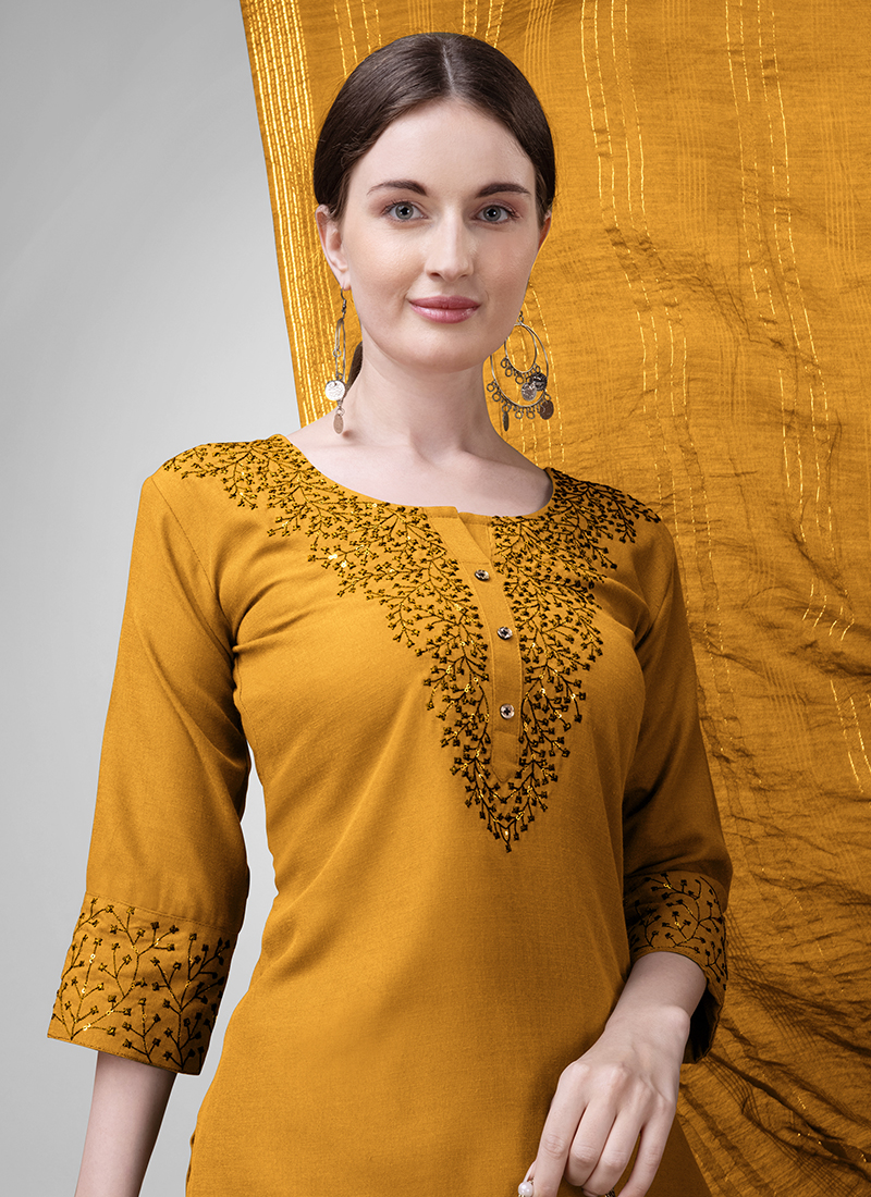 Yellow And Brown Cotton Blend Salwar Suit Pant